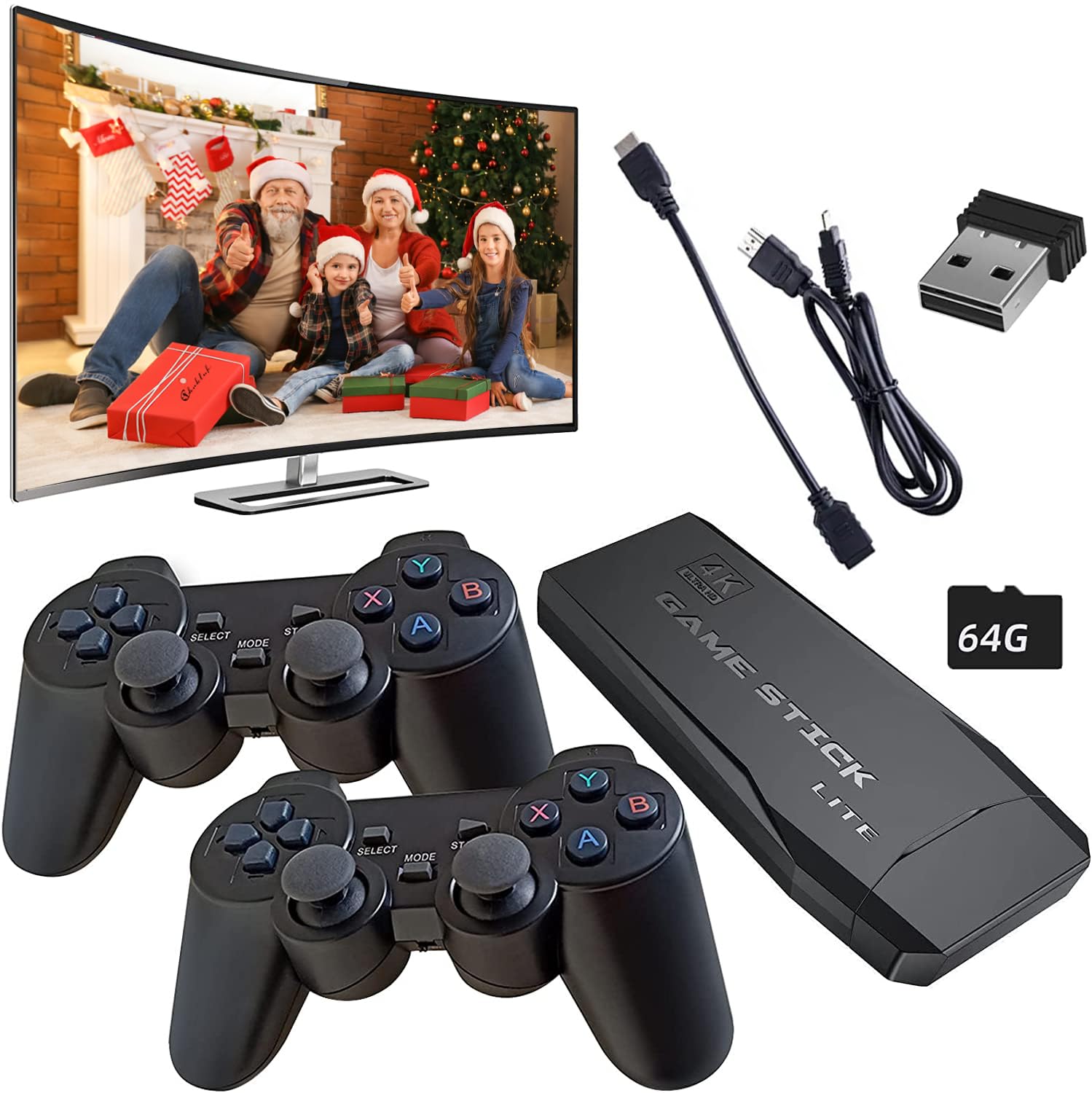 Game Stick Lite 4K™ – Mini Consola Retro HDMI con 10.000 Juegos + 2 Mandos Inalámbricos