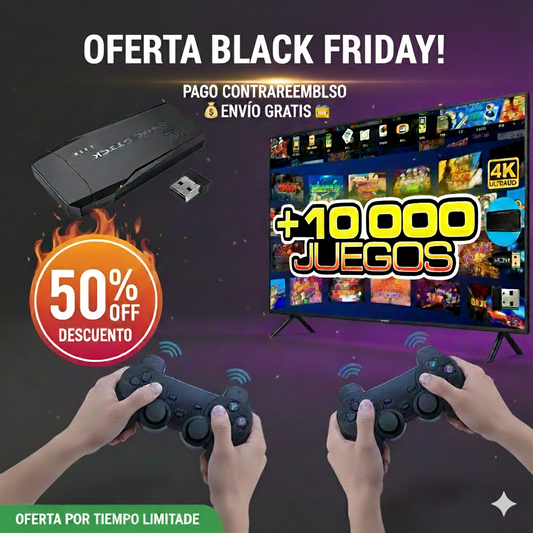 Game Stick Lite 4K™ – Mini Consola Retro HDMI con 10.000 Juegos + 2 Mandos Inalámbricos